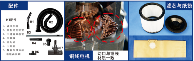 凯德威静音型吸尘器DL-1232T配件参数图